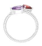 Amethyst & Garnet Bypass Rope Ring | 925 Sterling Silver Artisan