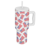 Patriotic USA Flags Printed Stainless Steel Tumbler 38 oz with Handle