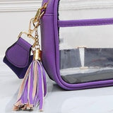 Game Day Stadium Rectangle Tassel Clear Crossbody Bag Purple