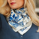 Cream Blue Aztec Printed  Western Southwestern Wild Rag Scarf Accent