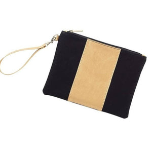 Black Metallic Gold Cabana Convertible Wristlet Clutch