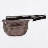 Metallic Gunmetal Silver Woven Crossbody Sling Bum Belt Bag