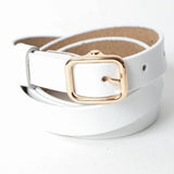 Versatile Skinny Classic Leather Gold Buckle Belt White