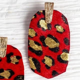 Should've Been Better Oval Leopard Statement Earrings Red Metallic Gold