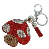 Bling Crystal Red Mushroom Toadstool Tassel Keychain Keyring Bag Purse Charm