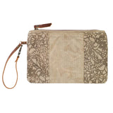 Floral Tan Canvas Clutch Wristlet