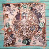 Longhorn & Leopard Wild Rag Scarf | Khaki & Turquoise | 36x36