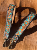 Tooled Leather Wristlet Keychain - Turquoise & Brown