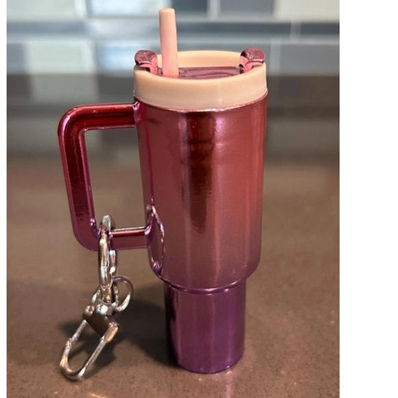 Chrome Ombre Plastic Tumbler Keychain with Removable Lid Pink Purple