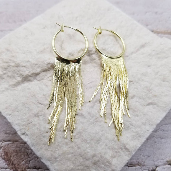 Circle Hoop Tassel Earrings Gold