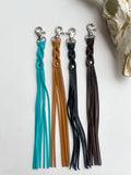 Western Leather Skinny Tassel Fringe Keychain Tan Cognac