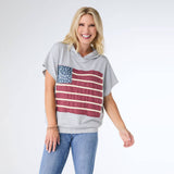 Vintage Look Americana Patriotic Hooded Top Red White Blue