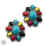 Western Southwestern Multicolor Stone Flower Post Earring