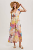 Pastel Quilt Printed Button Down Maxi Dress