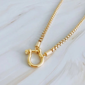 Horse Bit Pendant Box Chain Gold Tone Necklace