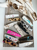 Western Hair On Cowhide Hair Clip Barrette: RAINBOW