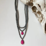 Multi-Layer Navajo Bead & Teardrop Stone Necklace – Fuchsia