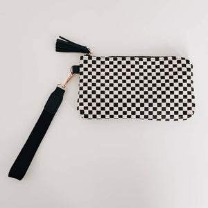 Emma Woven Clutch Wristlet Black White Checkered