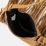 Faux Suede Fringe Crossbody Bag | Black