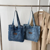 Dark Blue Washed Denim Shoulder Bag | Vintage Pocket Bag