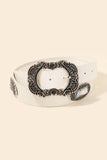 Embellished Western Buckle Vegan Leather Belt White