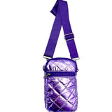 Metallic Purple Quilted Puffer Messenger Cross Body Bag
