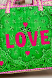 LOVE Bandana Quilted Tote Bag | Green Multi