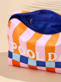 Pool Day Oversized Zip Pouch | Pink & Orange Stripe | Terry Lettering