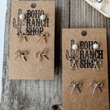 Coquette Bow Pearl Stud 3 piece Earring Set Silvertone