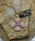Boho Floral Charm Necklace | Aurora Borealis Crystal & Glass Flower Pendant