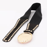 Studded Faux Suede Elastic Belt – Camel