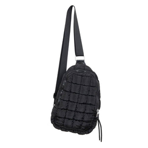 Black Boho Lightweight Quilted Puffy Puffer Sling Bag