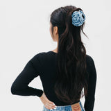 Blooming Rose Hair Claw Clip Denim Blue