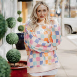 Retro Multicolored Checkered Printed All Over Sweatshirt