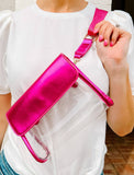 Tatum Convertible Clear Sling Belt Crossbody Bag Metallic Fuchsia