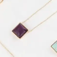 Square Natural Stone Necklace Amethyst 16 to 18 inches