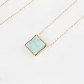Square Natural Stone Necklace Turquoise 16 to 18 inches