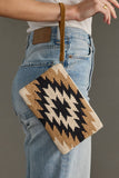 Cream Black Tan Aztec Western Cotton Suede Wristlet