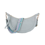 Soft Vegan Leather Crescent Crossbody Bag with Guitar Strap Light Blue