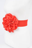 Satin Big Flower Elastic Belt – Red
