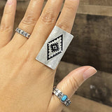 Silver Aztec Design Cuff Ring | Boho Western Statement Ring
