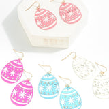 Blue Easter Egg Shaped Drop Earrings With Flower and Crystal Detail