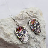 Gothic Flower Sugar Skull Earrings Halloween