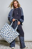 Quilted Jumbo Tote Bag – Blue Horse Print