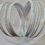 Light Silver Glitter Thin Metal Bangles Metallics Stack of 6