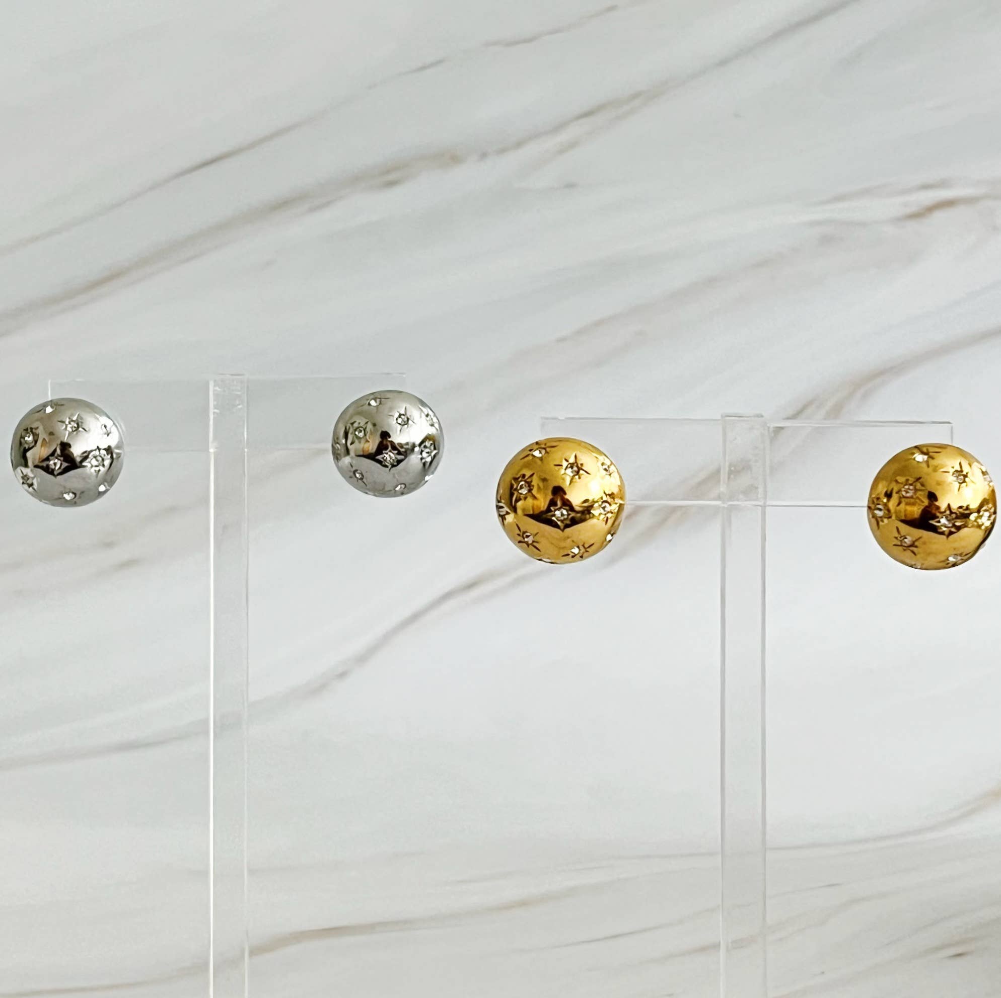 Starlight Sphere Stud Earrings – Silver