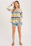Button Front Multicolor Stripe French Terry Babydoll Top
