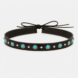 Black Vegan Leather Western Hat Band with Turquoise-Color Accents