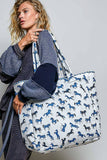 Quilted Jumbo Tote Bag – Blue Horse Print