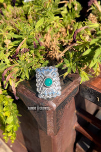 Chapparal Etched Concho Turquoise Scarf Slide Ring or Tee Clip